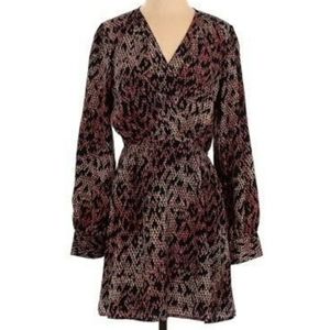 𝅺ESLEY‎ Navy blue print faux wrap v neck long sleeve dress size Med